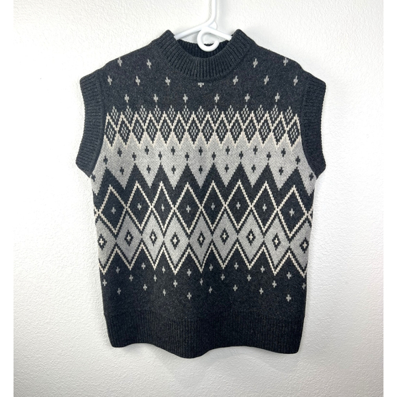 CO Fair Isle Oversized Sweater Vest , Gray Diamond Pattern, XS - Picture 3 of 8